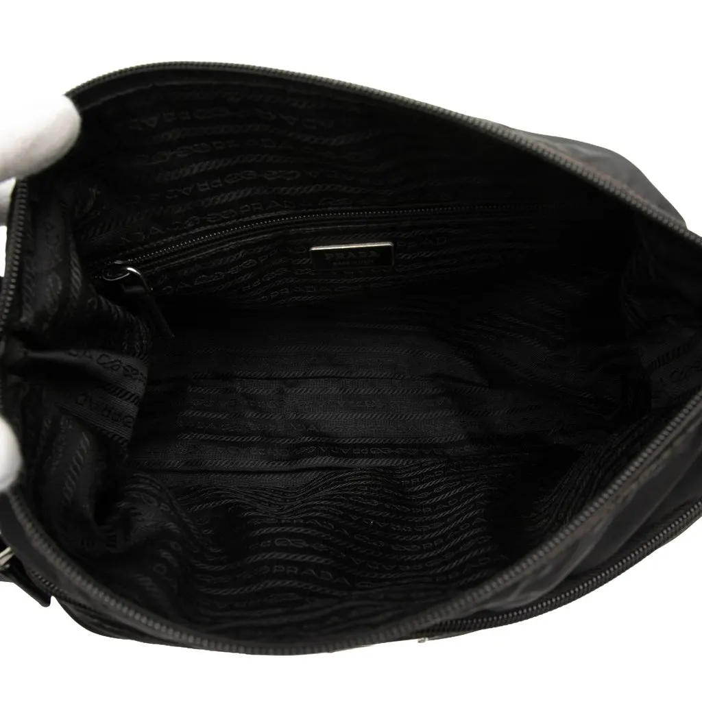 Prada Tessuto Zip Top Crossbody Black Polyamide Very good - Model View