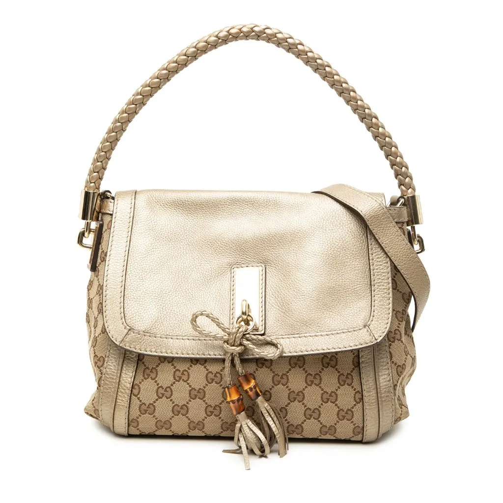 Gucci GG Canvas Bella Flap Satchel Beige Canvas Very good - Front View