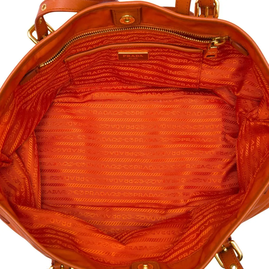 Prada Saffiano Trimmed Tessuto Tote Orange Polyamide Very good - Model View