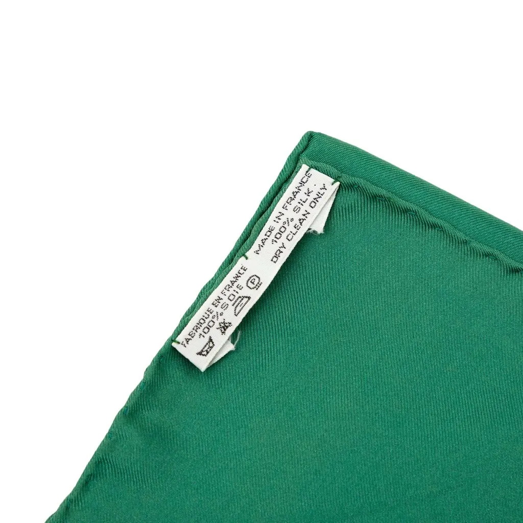Hermès Les Tambours Silk Scarf 90 Green Silk Very good - Back View