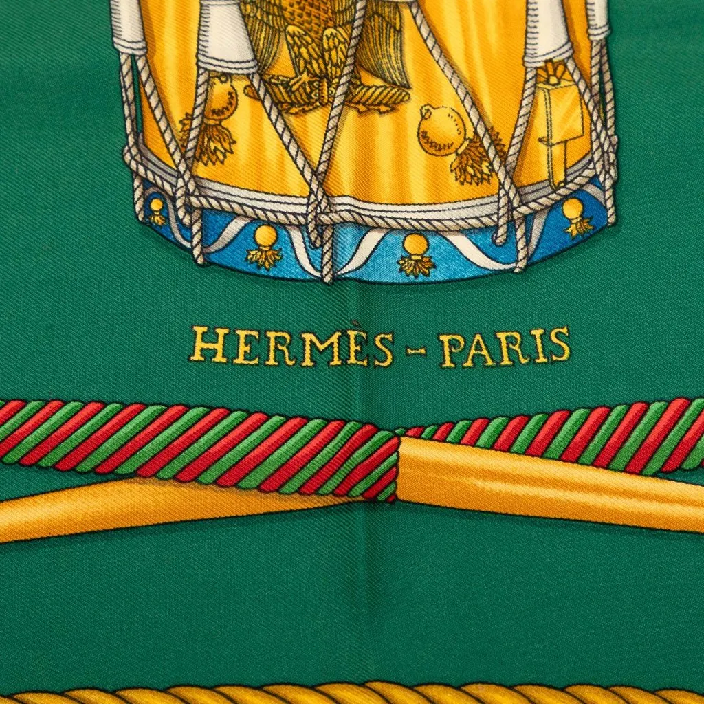 Hermès Les Tambours Silk Scarf 90 Green Silk Very good - Model View