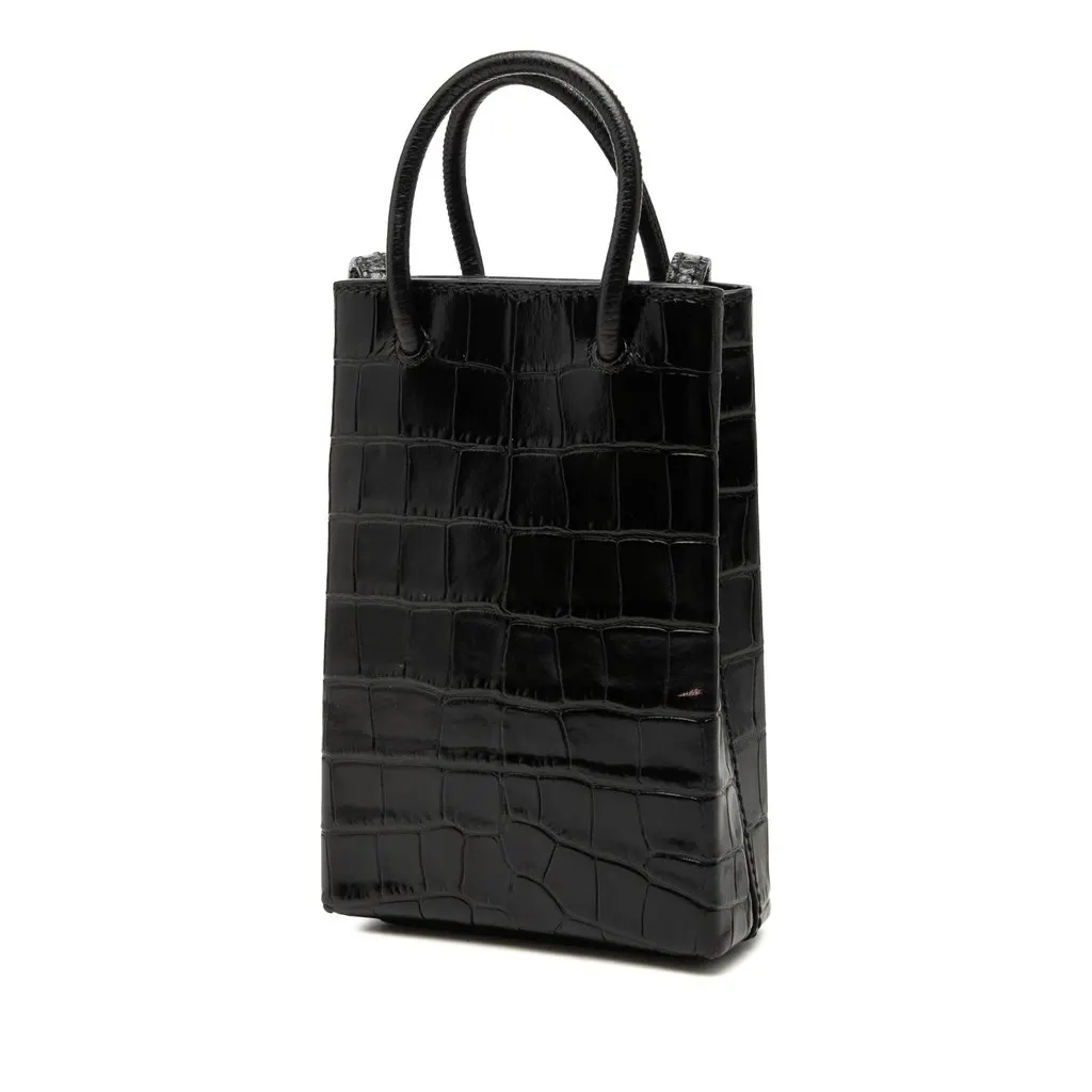 Balenciaga Mini Croc Embossed Leather Shopping Phone Holder Black Leather Very good - Back View