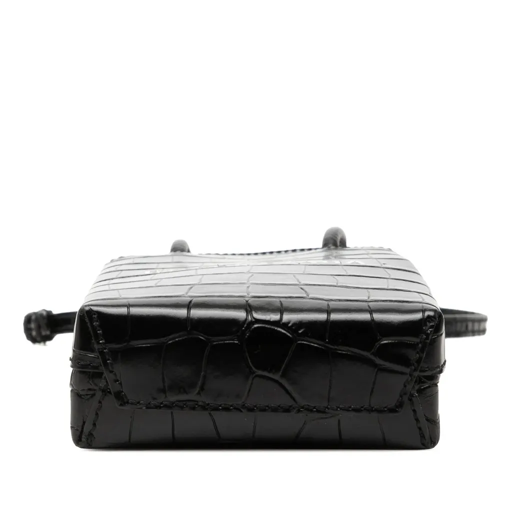 Balenciaga Mini Croc Embossed Leather Shopping Phone Holder Black Leather Very good - Inside View