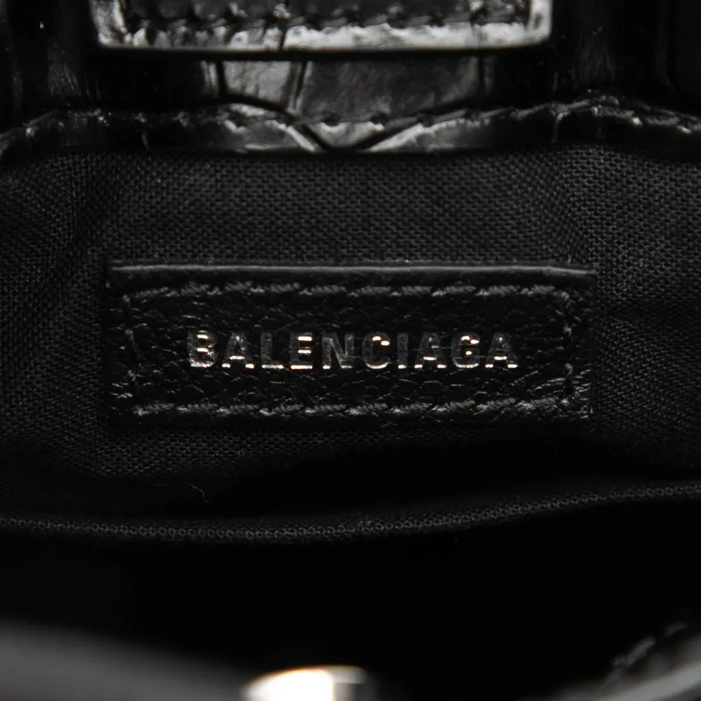 Balenciaga Mini Croc Embossed Leather Shopping Phone Holder Black Leather Very good - Model View