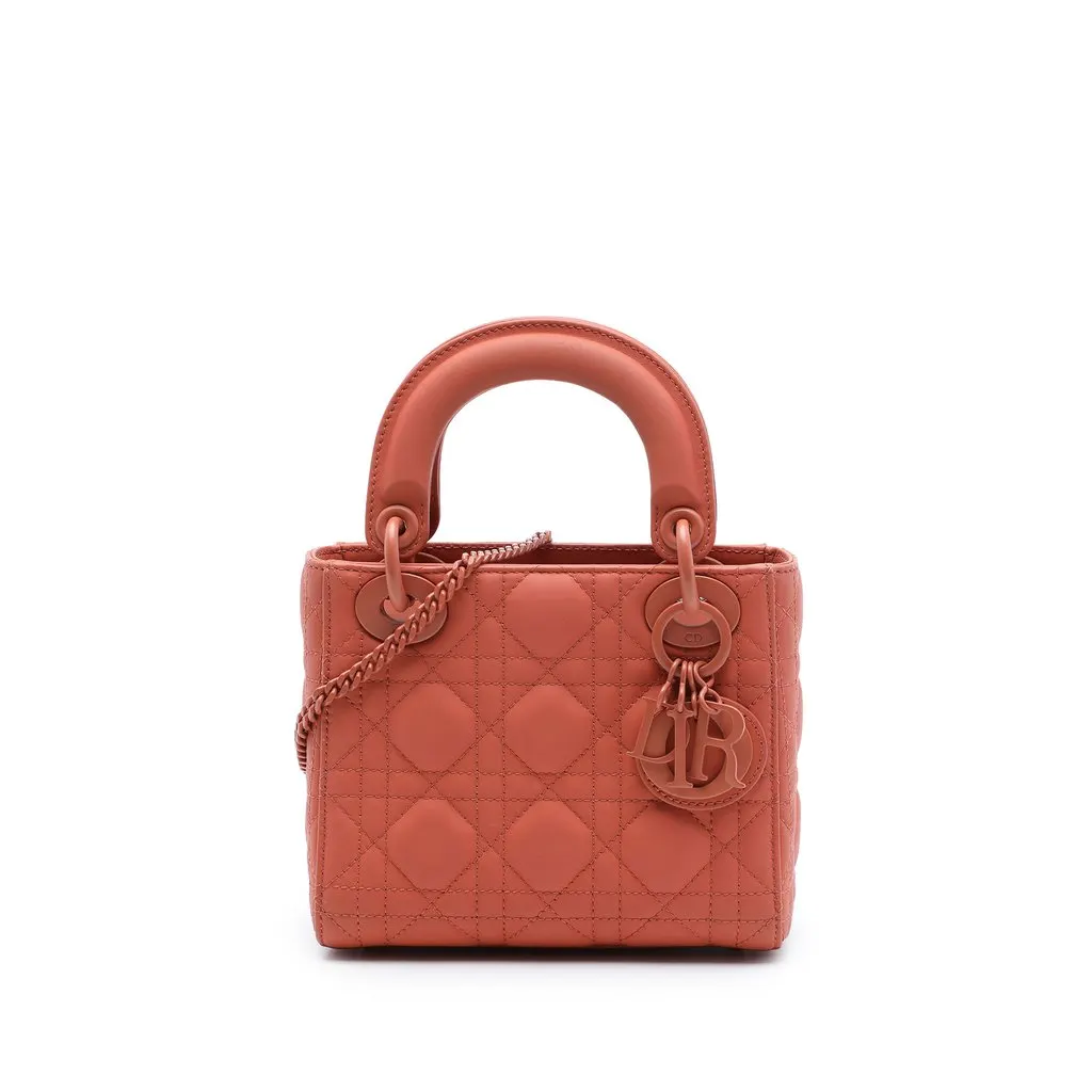 Dior Mini Ultra Matte Calfskin Cannage Lady Dior Orange Leather Very good - Front View
