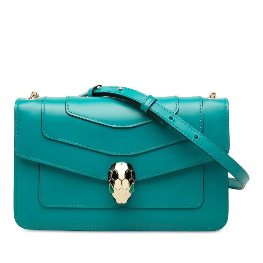 Bvlgari Calfskin Serpenti Forever Chain Crossbody Blue Leather Very good - Front View