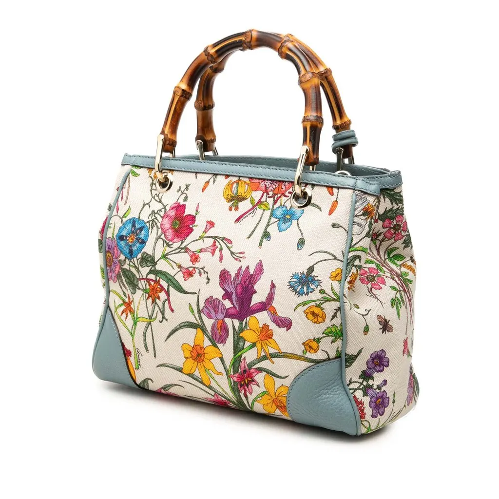 Gucci Small Canvas Flora Bamboo Shopper Satchel White Canvas Very good - Back View