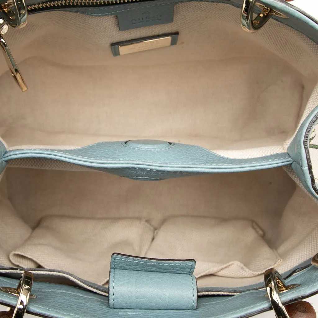 Gucci Small Canvas Flora Bamboo Shopper Satchel White Canvas Very good - Model View