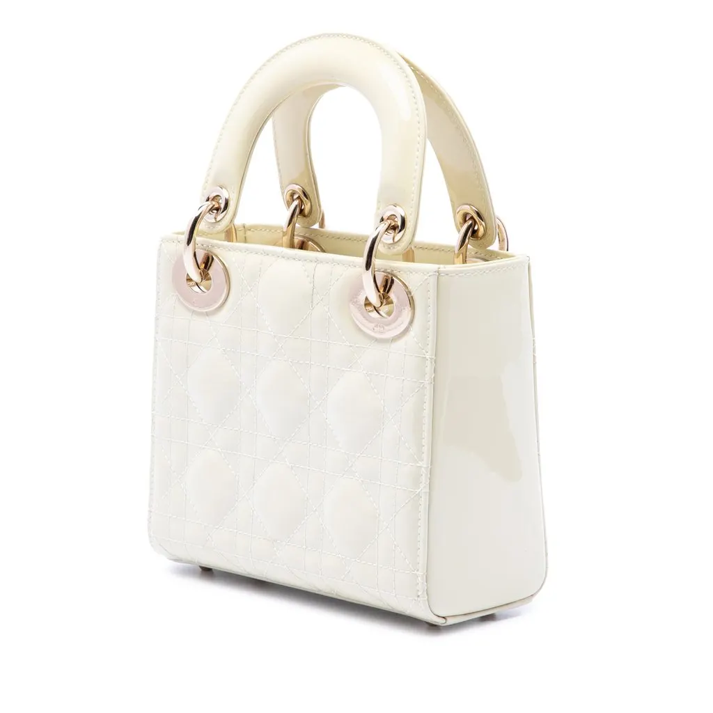 Dior Mini Patent Cannage Lady Dior White Leather Good - Back View