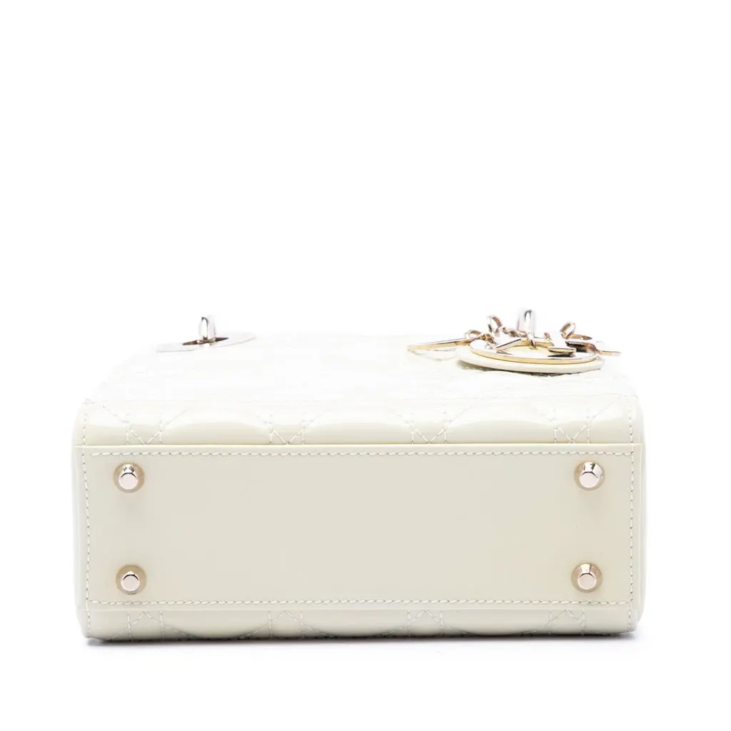 Dior Mini Patent Cannage Lady Dior White Leather Good - Inside View