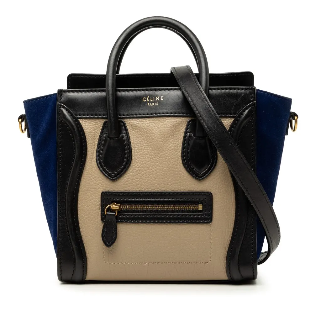 Celine Nano Tricolor Calfskin and Suede Luggage Tote Beige Leather Good - Front View