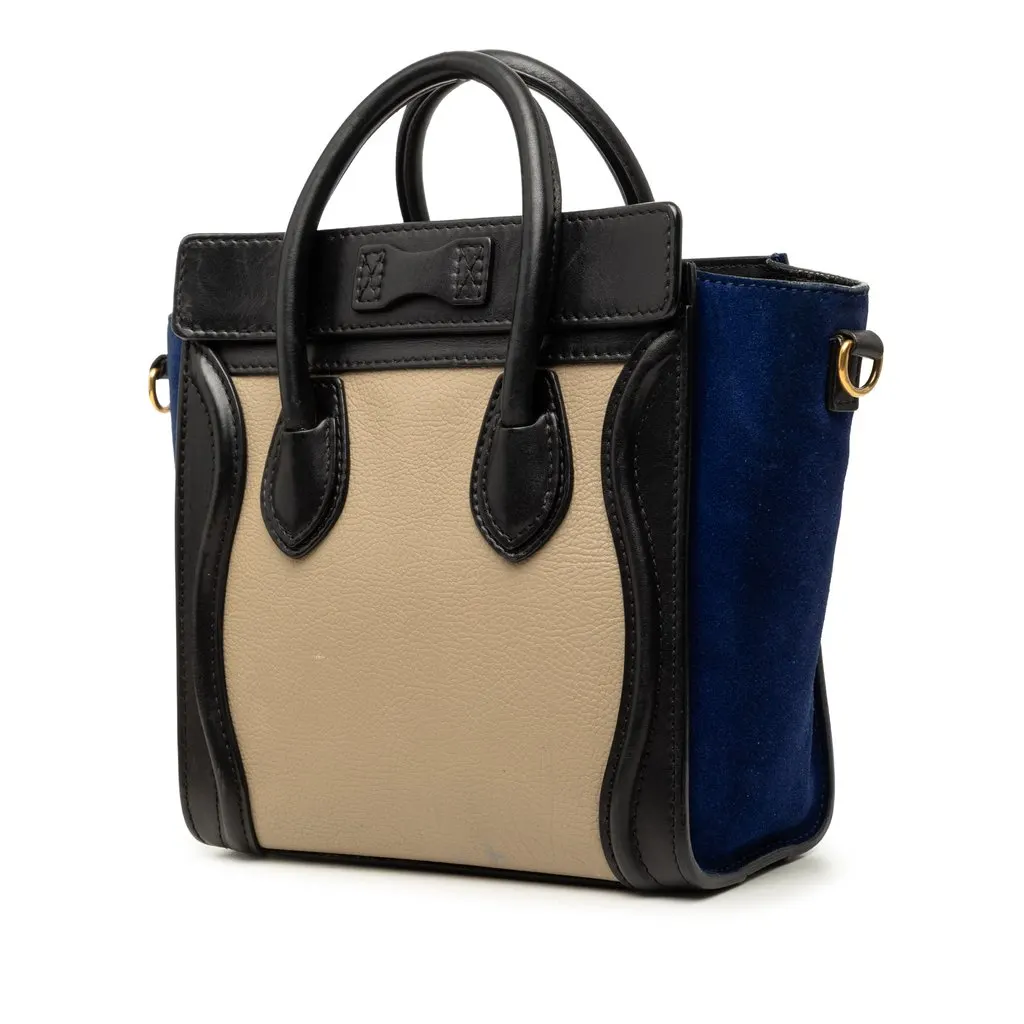 Celine Nano Tricolor Calfskin and Suede Luggage Tote Beige Leather Good - Back View