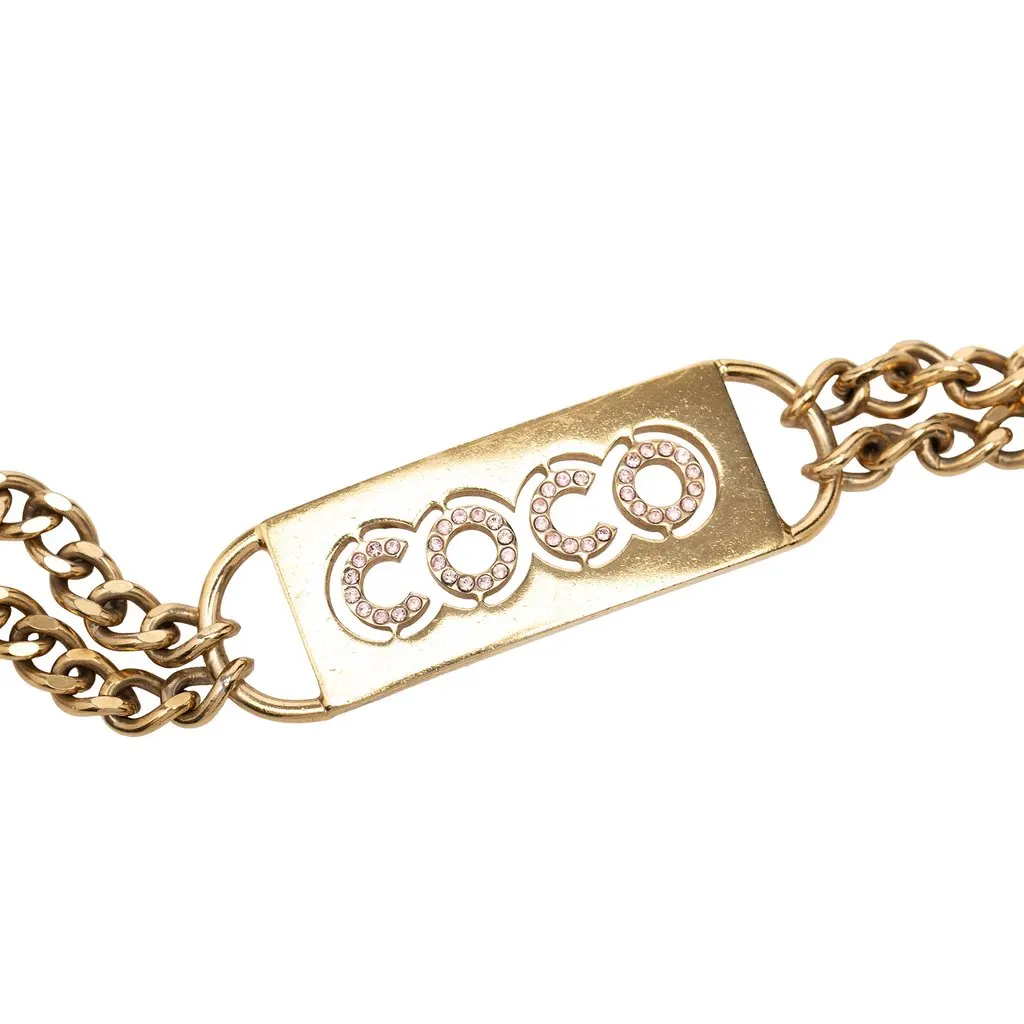 Chanel CC Gold Plated Strass Coco Plaque Double Chain Belt Gold Metal Very good - Back View