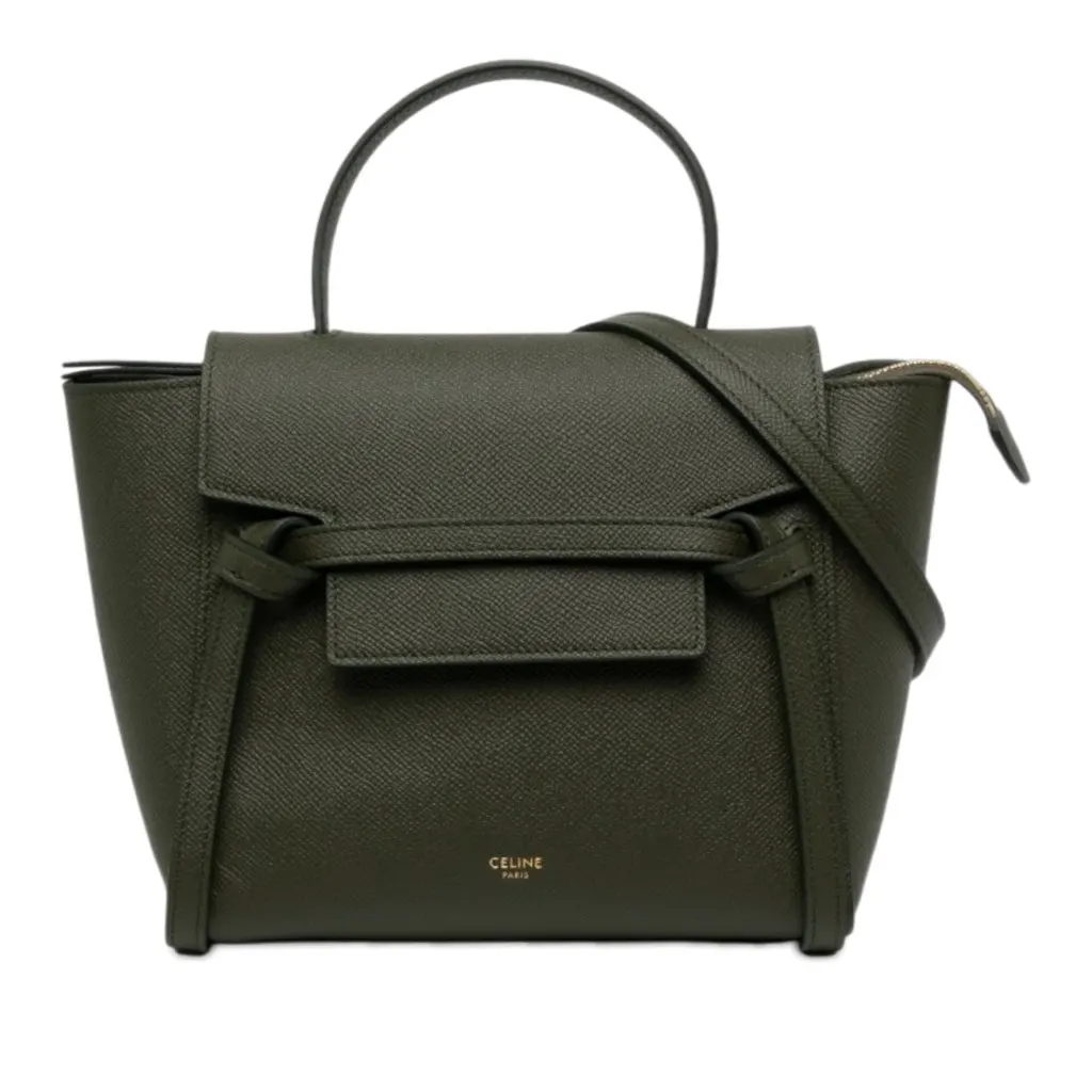 Celine Micro Grained Calfskin Belt Bag Green Leather Very good - Front View
