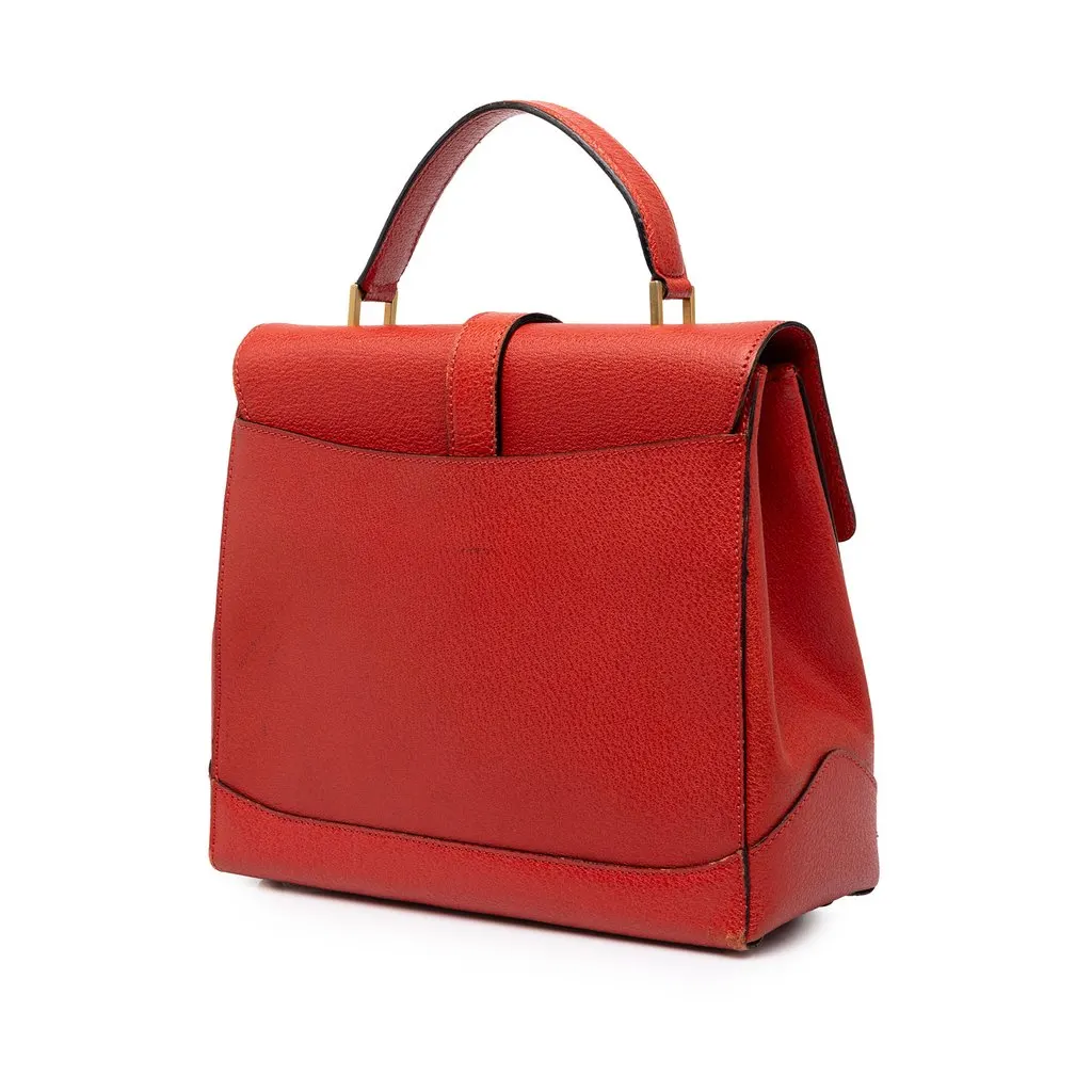 Celine Leather 16 Turn Lock Top Handle Bag Red Leather Very good - Back View