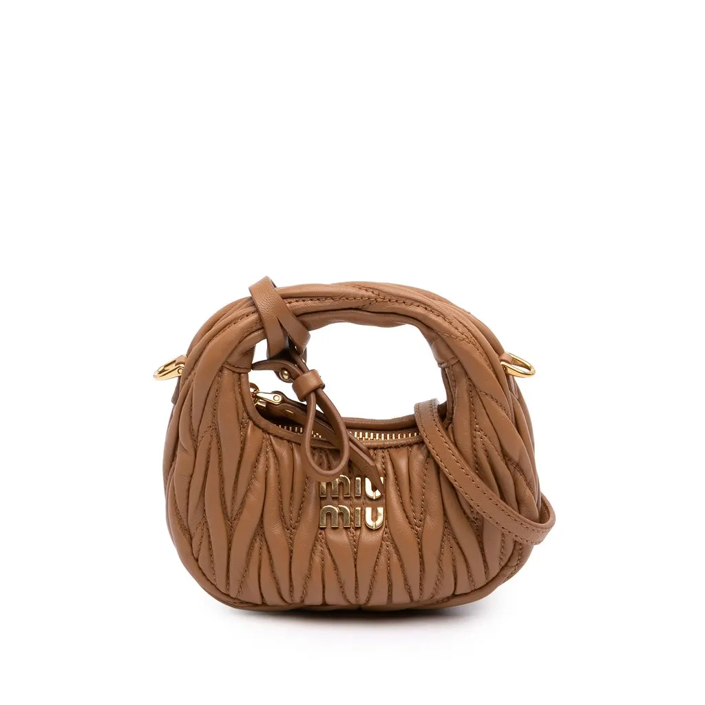 Miu Miu Micro Nappa Matelasse Wander Bag Brown Leather Very good - Front View