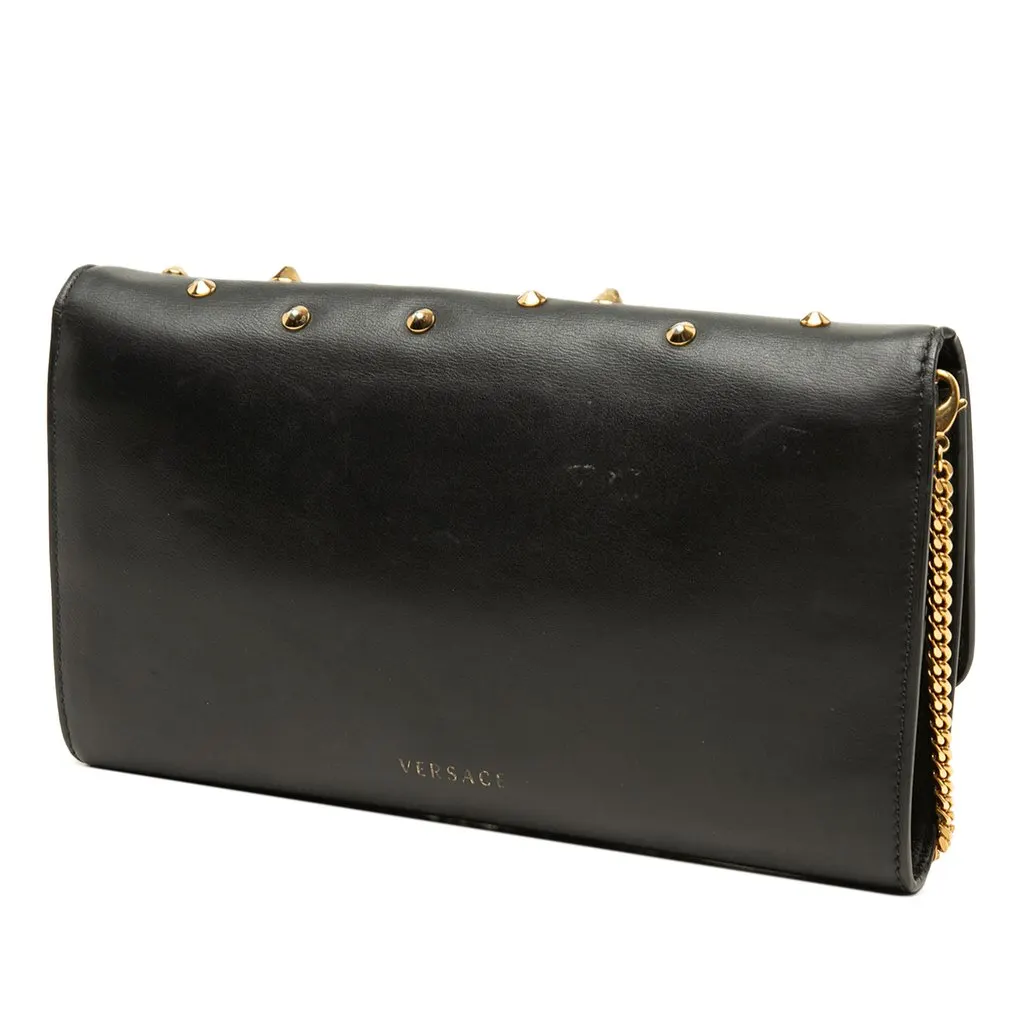 Versace Studded Vitello Calfskin Palazzo Medusa Clutch With Chain Black Leather Good - Back View