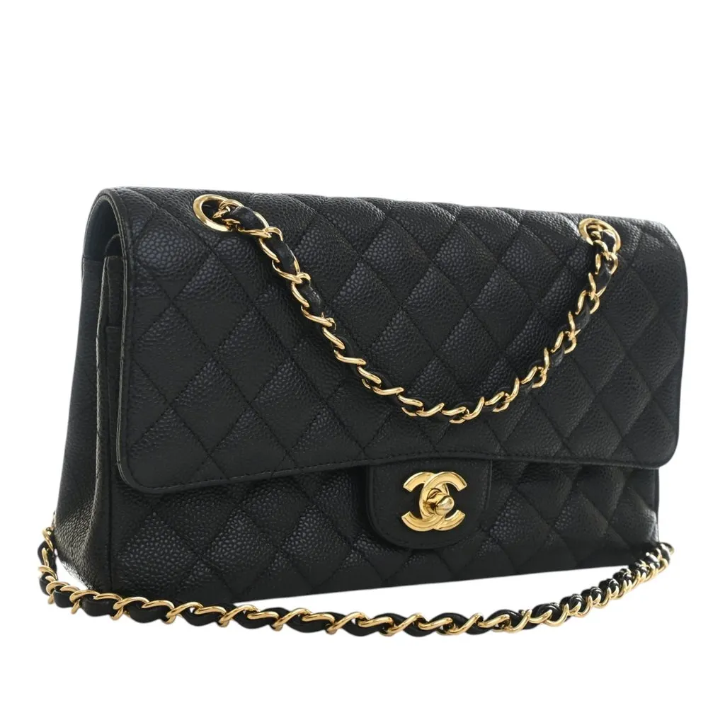 Chanel Medium Classic Caviar Double Flap Black Leather Very good - Back View