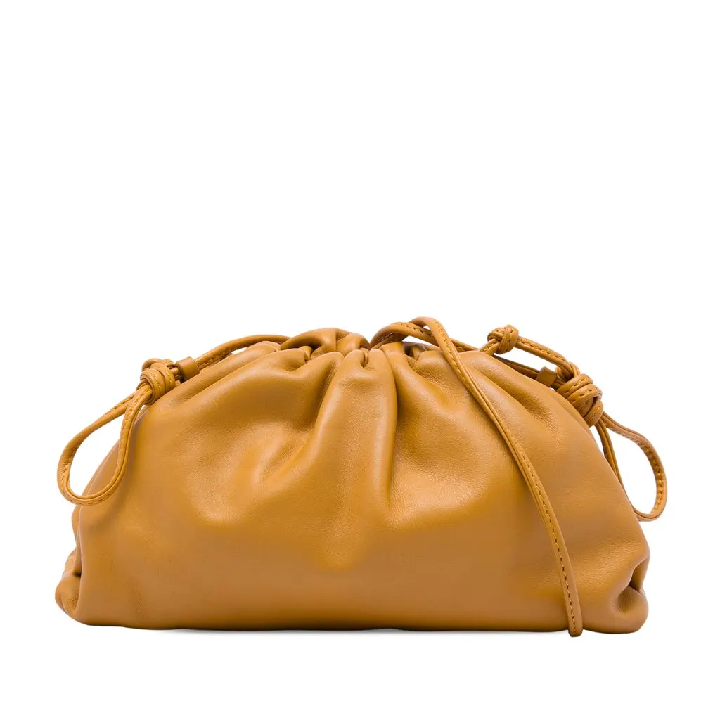Bottega Veneta Lambskin The Mini Pouch Crossbody Brown Leather Very good - Front View