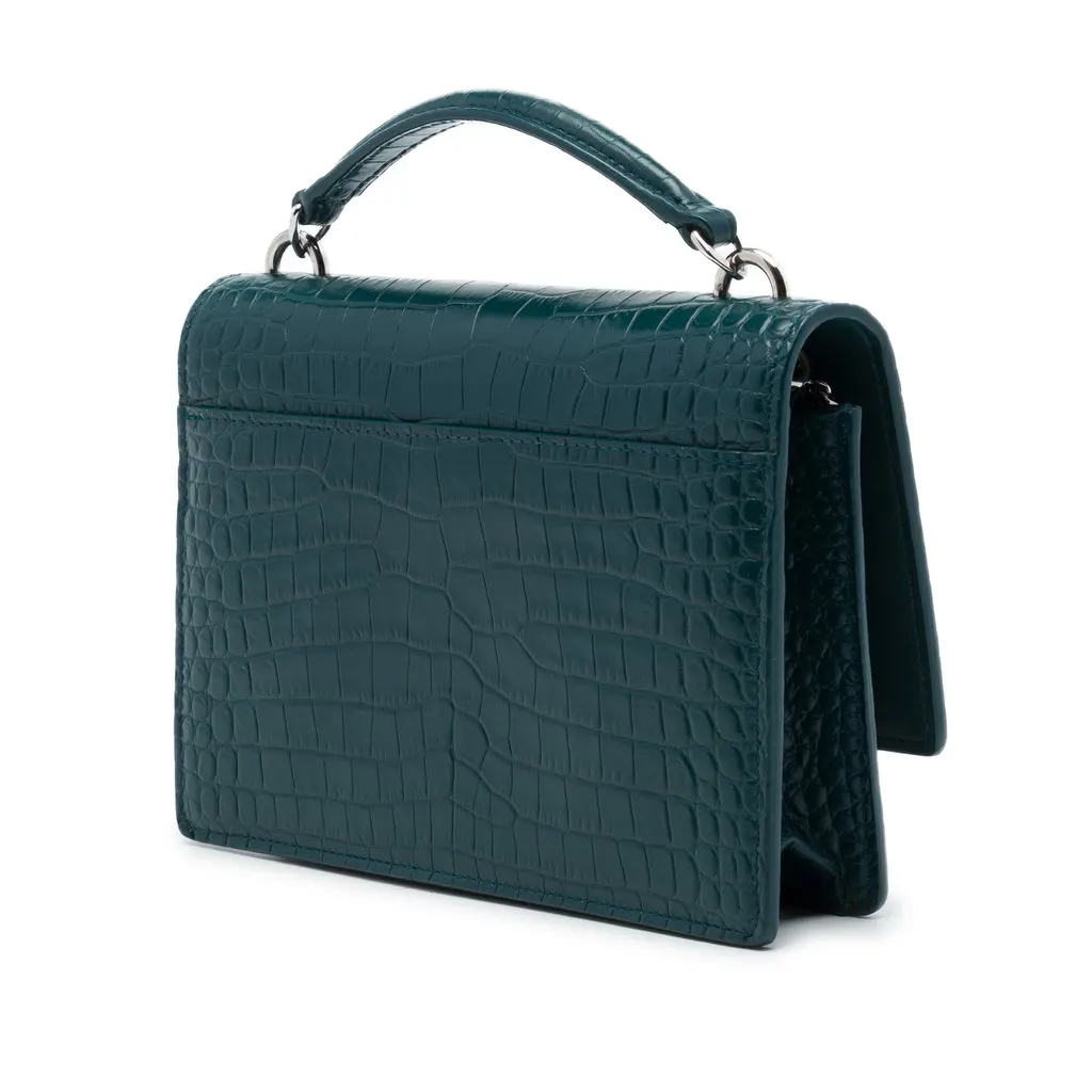 Saint Laurent Mini Croc Embossed Leather Monogram Sunset Wallet on Chain Green Leather Good - Back View