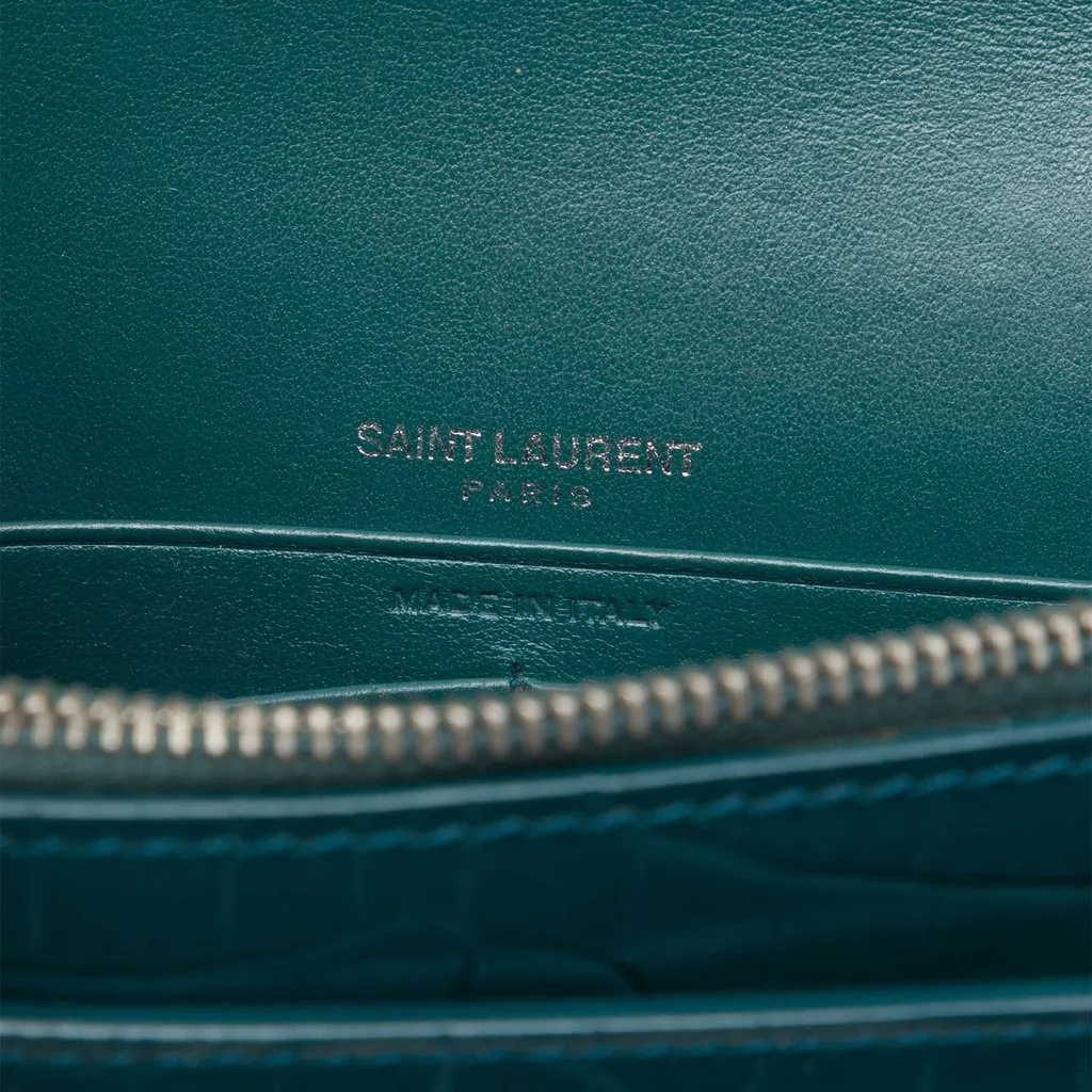Saint Laurent Mini Croc Embossed Leather Monogram Sunset Wallet on Chain Green Leather Good - Box View