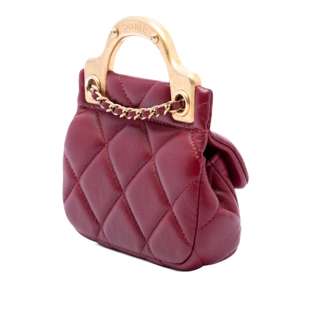 Chanel Quilted Calfskin Lady Card Holder with Chain Top Handle Bag Red Leather Very good - Back View