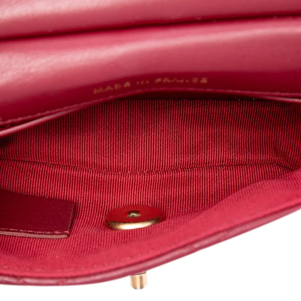 Chanel Quilted Calfskin Lady Card Holder with Chain Top Handle Bag Red Leather Very good - Model View