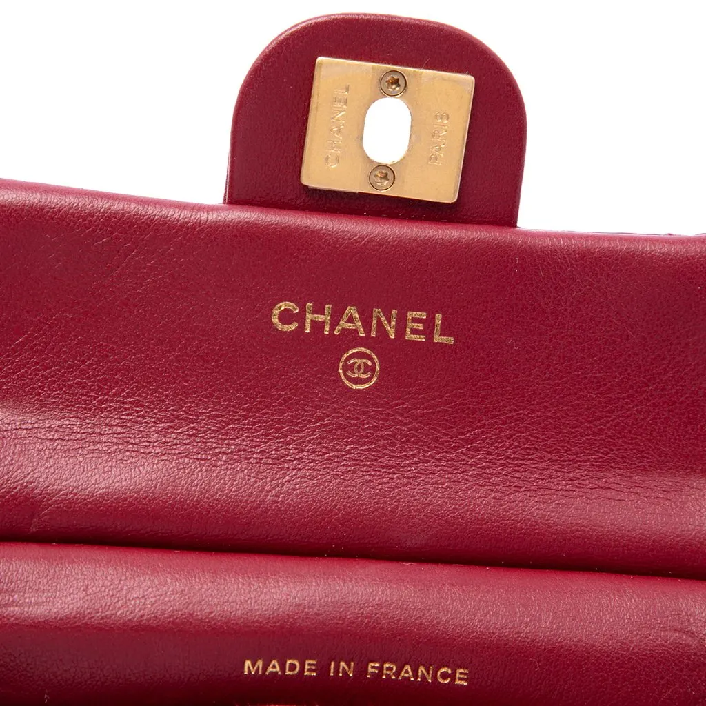Chanel Quilted Calfskin Lady Card Holder with Chain Top Handle Bag Red Leather Very good - Box View