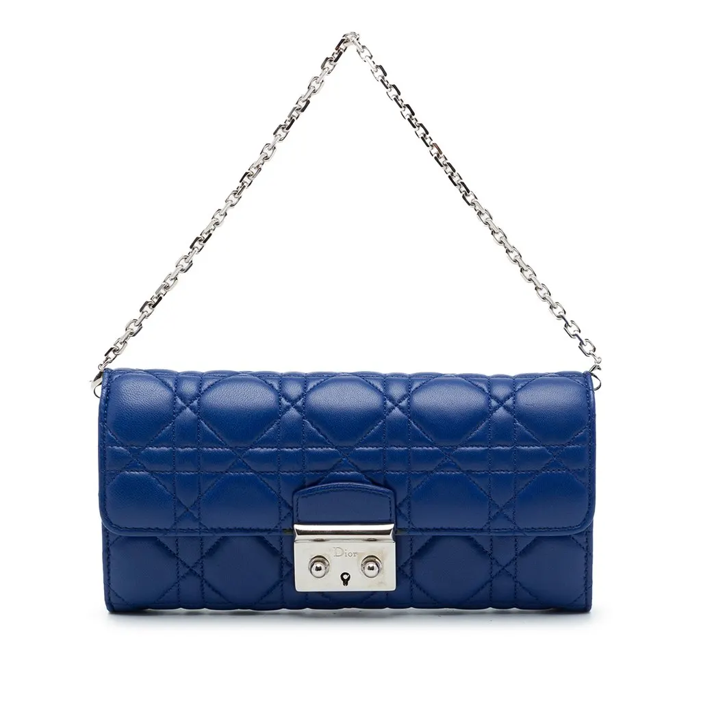Dior Lambskin Cannage Miss Dior Promenade Wallet on Chain Blue Leather Very good - Front View