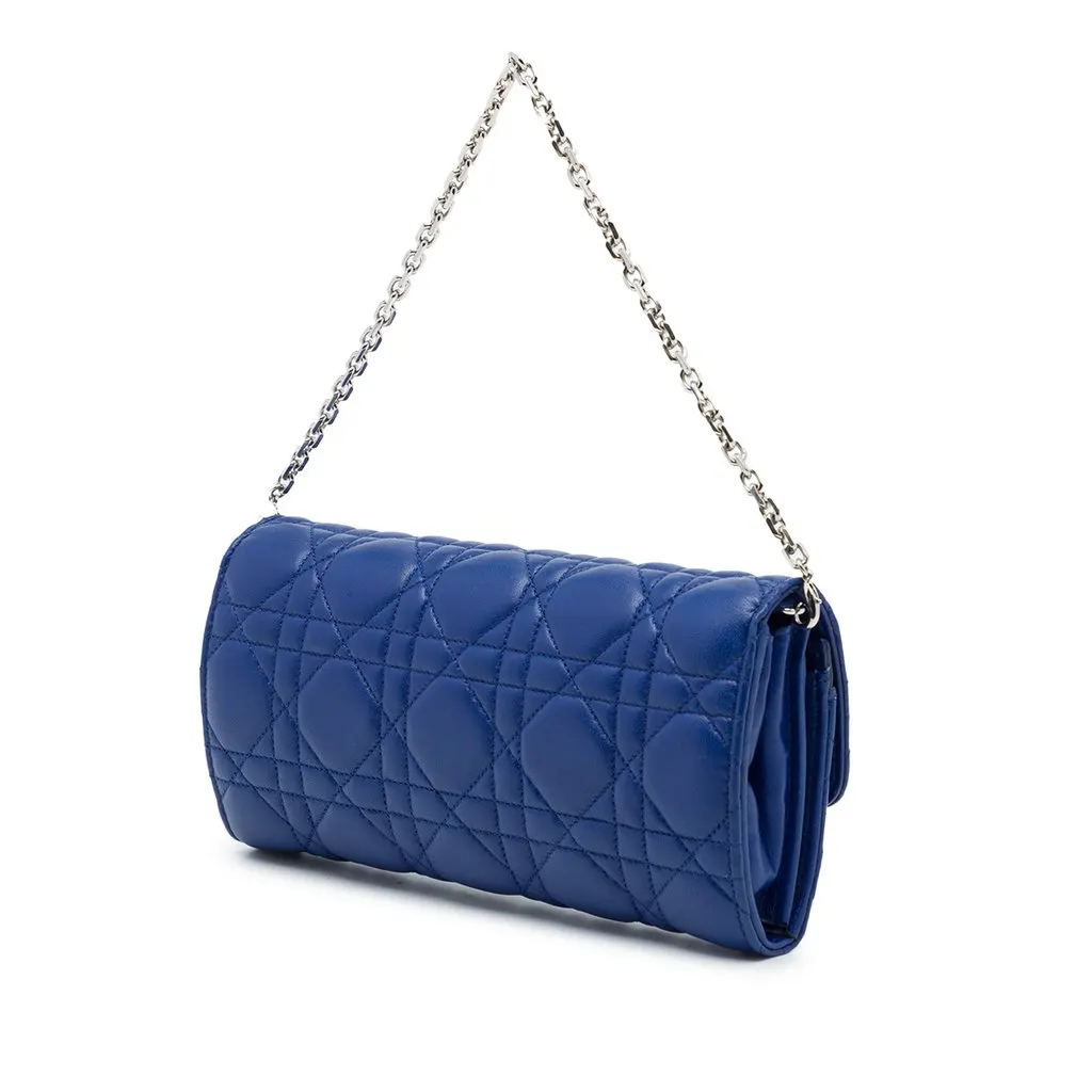 Dior Lambskin Cannage Miss Dior Promenade Wallet on Chain Blue Leather Very good - Back View