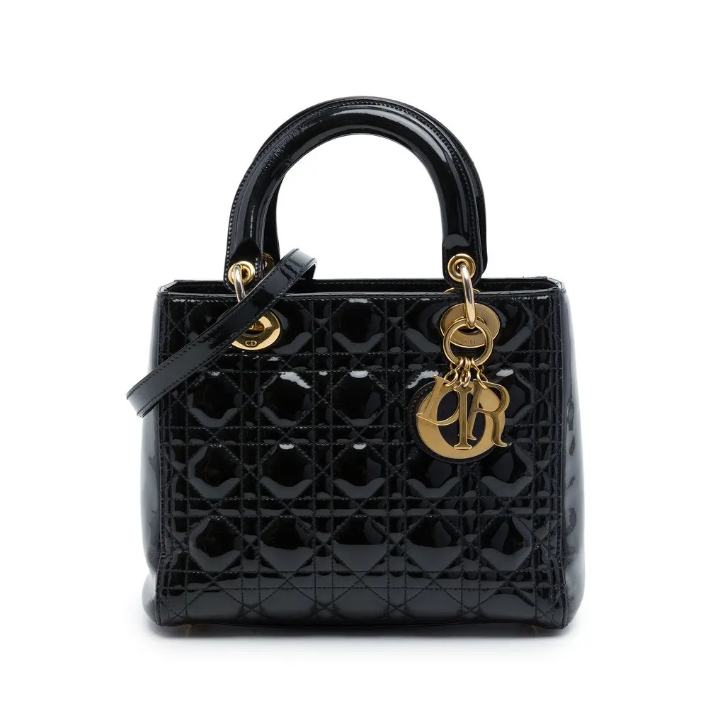 Dior Medium Patent Cannage Lady Dior Black Leather Very good - Front View