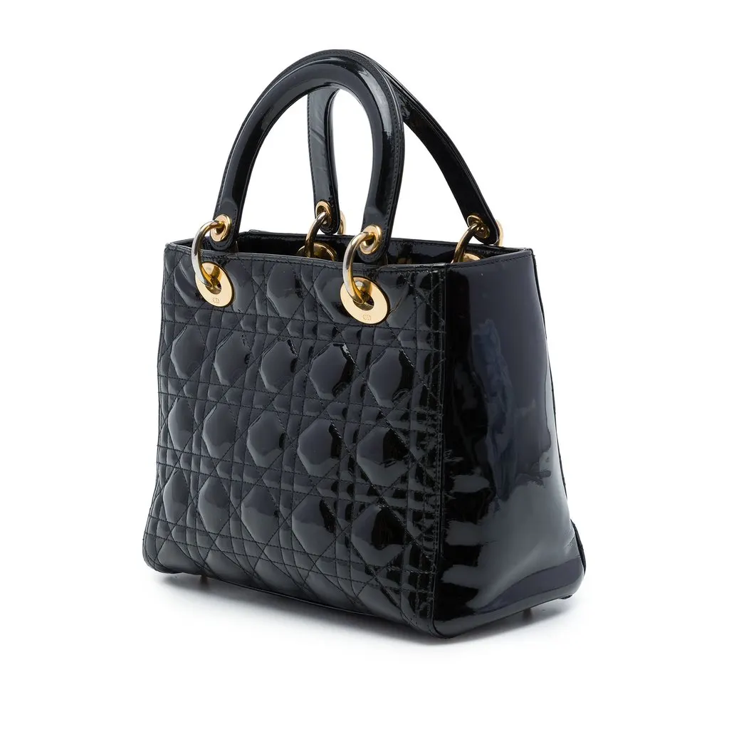 Dior Medium Patent Cannage Lady Dior Black Leather Very good - Back View
