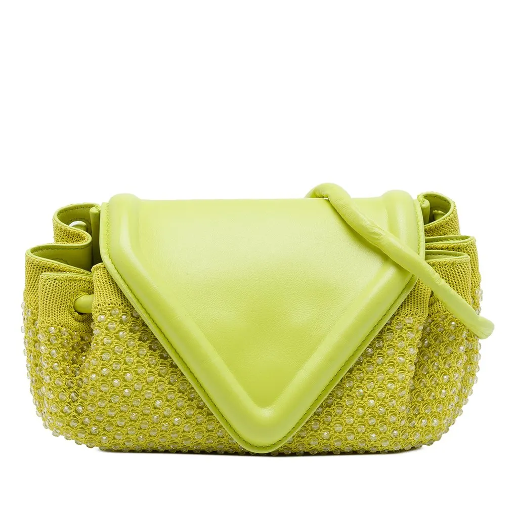 Bottega Veneta Small Beaded Crochet Knit and Leather Beak Crossbody Green Very good - Front View