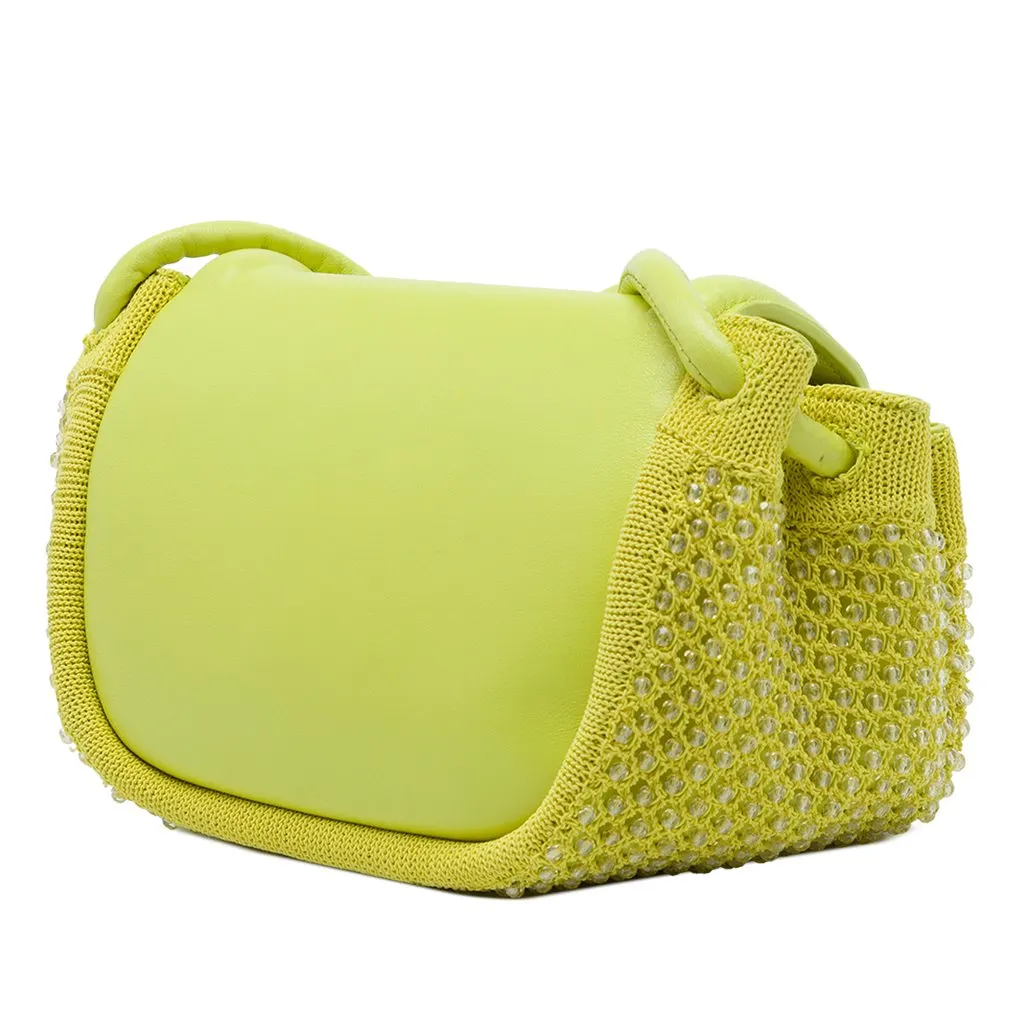 Bottega Veneta Small Beaded Crochet Knit and Leather Beak Crossbody Green Very good - Back View