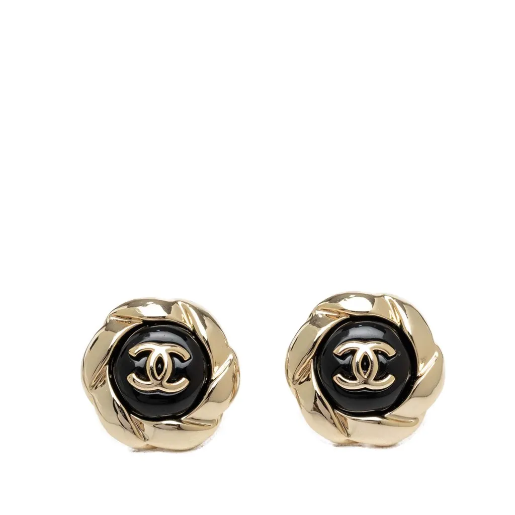 Chanel CC Gold Plated Camellia Push Back Earrings Gold Metal Very good - Front View