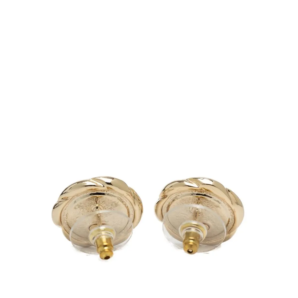 Chanel CC Gold Plated Camellia Push Back Earrings Gold Metal Very good - Back View