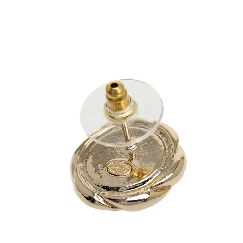 Chanel CC Gold Plated Camellia Push Back Earrings Gold Metal Very good - Inside View