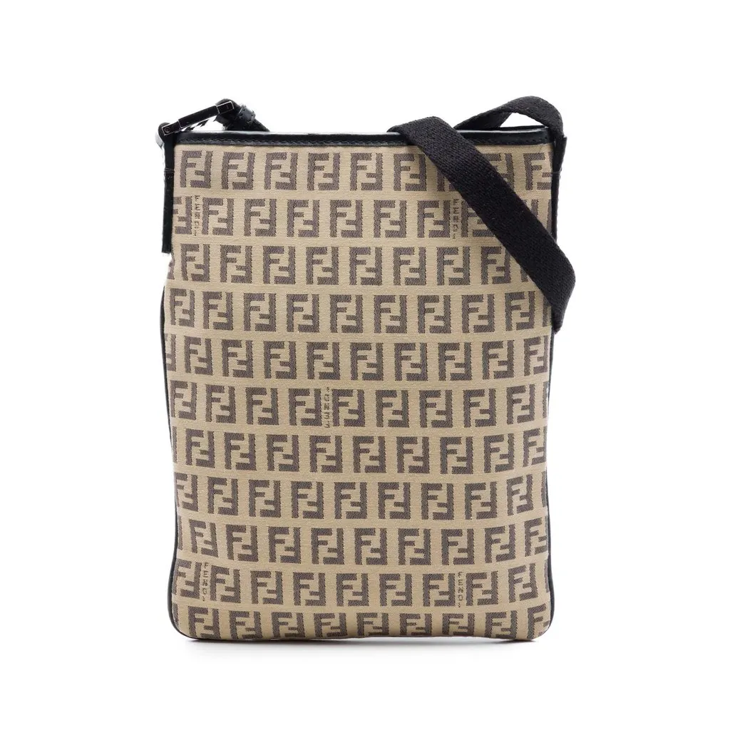 Fendi Zucchino Canvas Crossbody Beige Very good - Front View