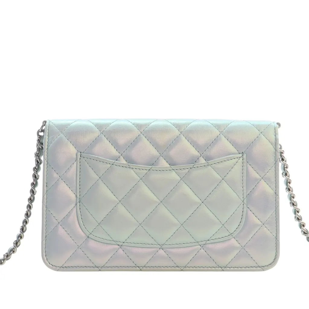 Chanel CC Quilted Iridescent Lambskin Wallet on Chain White Leather Very good - Model View