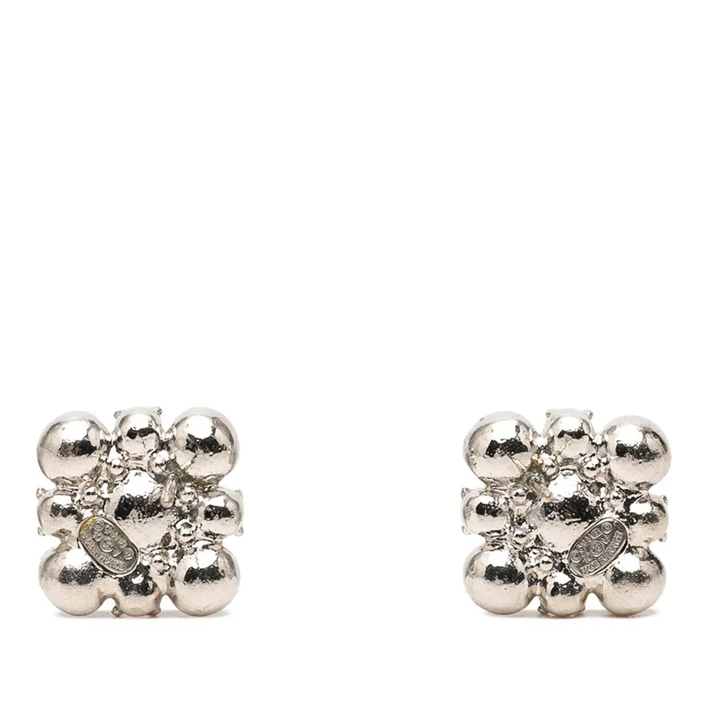 Chanel Brass Floral Strass Push Back Earrings Silver Metal Very good - Back View