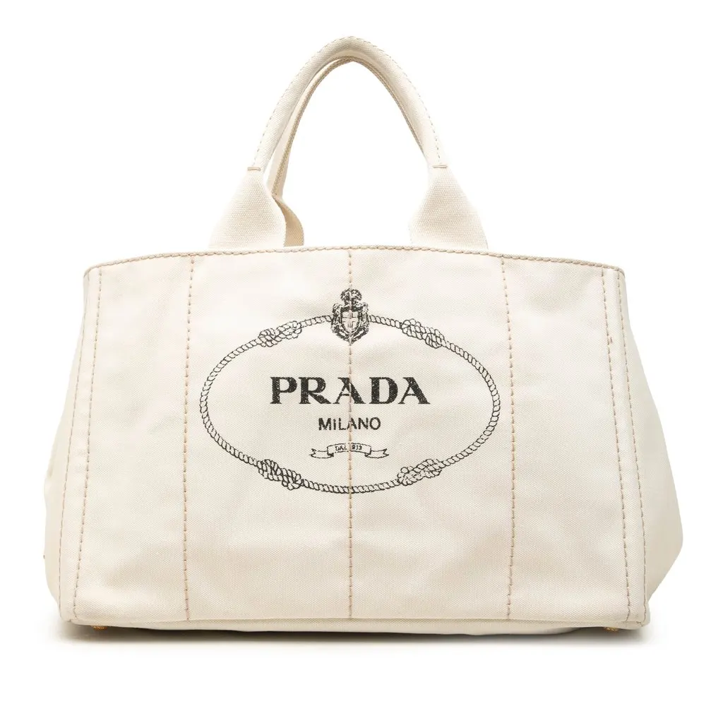 Prada Large Canvas Canapa Logo Tote White Canvas Very good - Front View