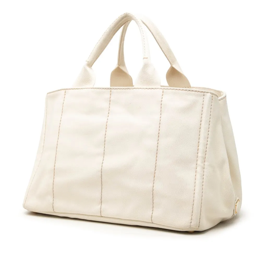 Prada Large Canvas Canapa Logo Tote White Canvas Very good - Back View