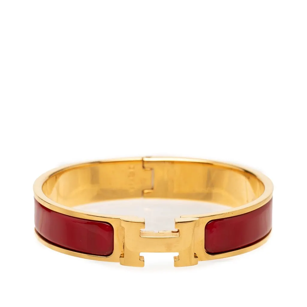 Hermès Narrow Enamel Clic H Bracelet PM Red Very good - Front View