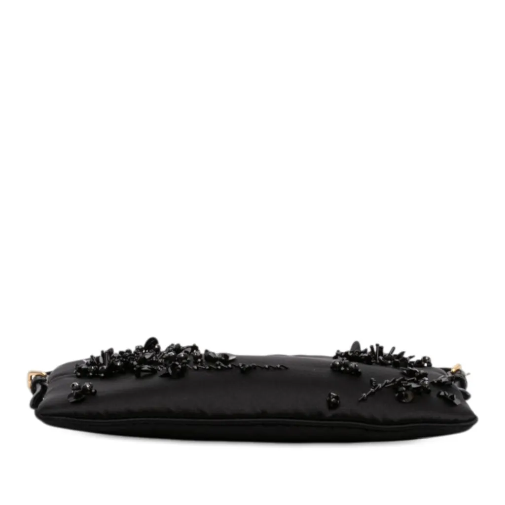 Miu Miu Crystal Embellished Satin Shoulder Bag Black Very good - Inside View