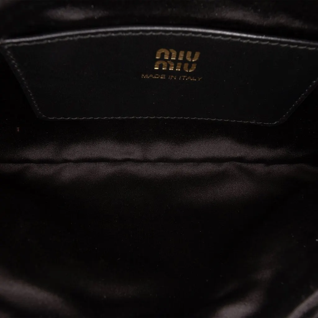 Miu Miu Crystal Embellished Satin Shoulder Bag Black Very good - Model View