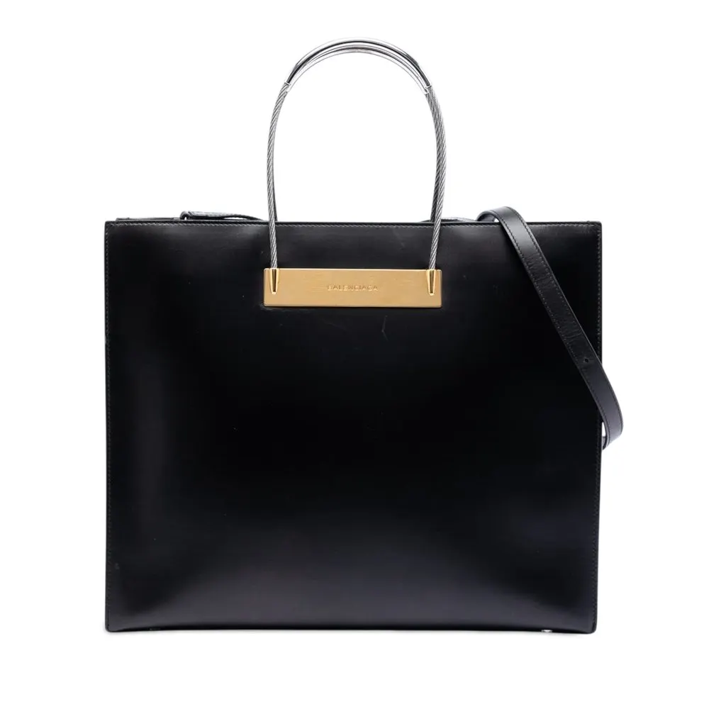 Balenciaga Small Leather Cable Shopper Tote Black Leather Very good - Front View