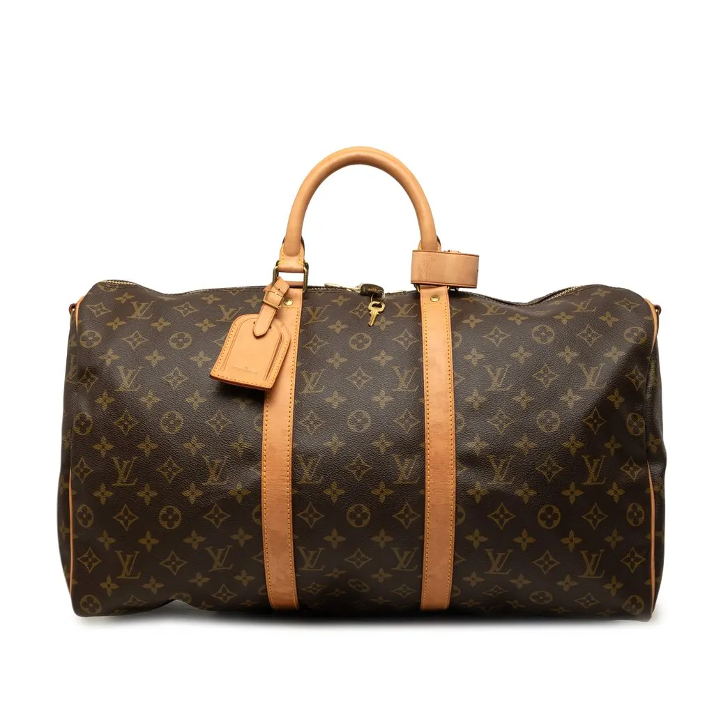 Louis Vuitton Monogram Keepall Bandouliere 50 Brown Canvas Good - Front View