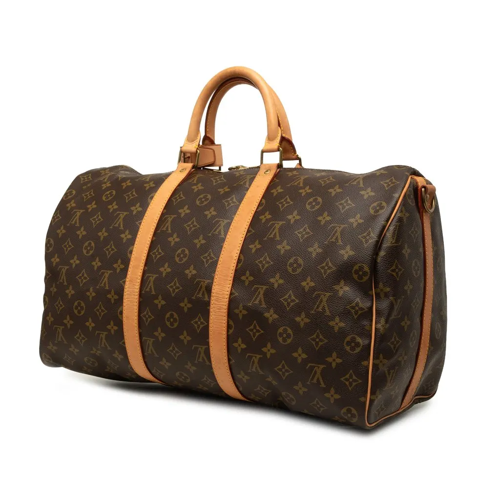 Louis Vuitton Monogram Keepall Bandouliere 50 Brown Canvas Good - Back View