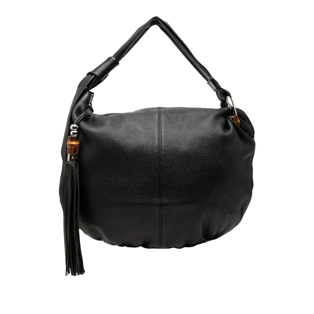 Gucci Medium Calfskin Bamboo Jungle Hobo Black Leather Very good - Front View