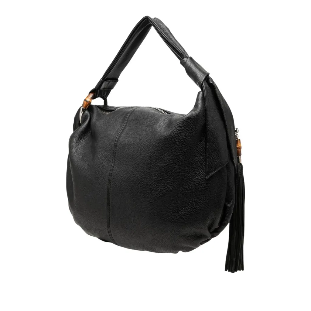 Gucci Medium Calfskin Bamboo Jungle Hobo Black Leather Very good - Back View